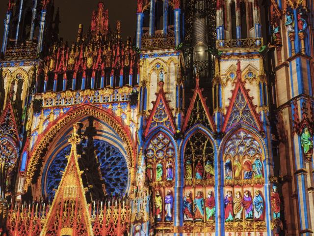 projection, cathédrale, lumière, Monet, exposition, son, place, Notre-Dame
